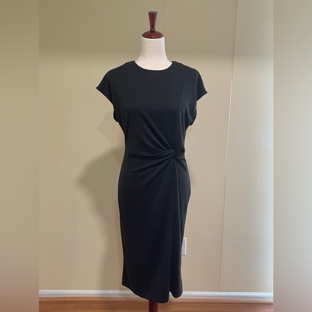 Halogen Twisted Knot Front Midi Sheath Dress Black Size S